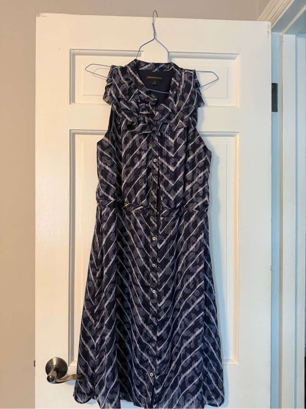 Banana Republic Navy and White Chevron Midi Dress